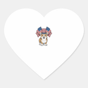Patriotic Corgi Dog Vintage Engraving Shirt Design Heart Sticker