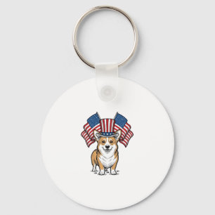 Patriotic Corgi Dog Vintage Engraving Shirt Design Key Ring