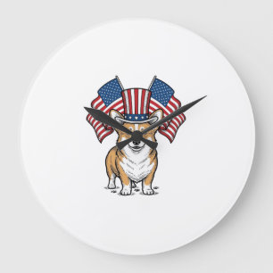 Patriotic Corgi Dog Vintage Engraving Shirt Design Large Clock