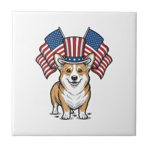 Patriotic Corgi Dog Vintage Engraving Shirt Design Tile