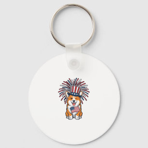 Patriotic Corgi Fireworks Dog Vector Design_1 Key Ring