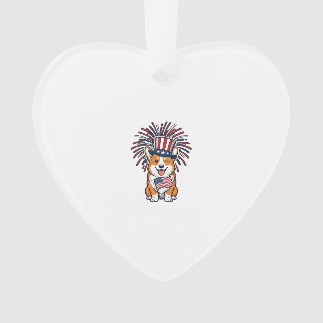Patriotic Corgi Fireworks Dog Vector Design_1 Ornament (Front)