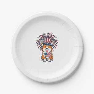 Patriotic Corgi Fireworks Dog Vector Design_1 Paper Plate