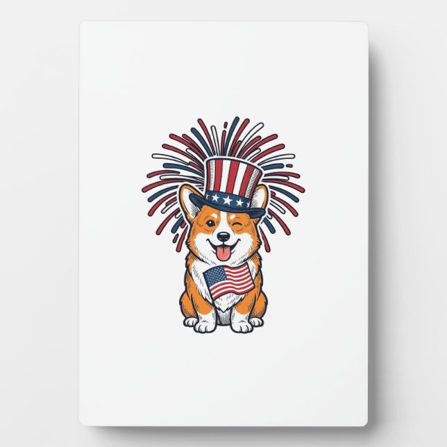 Patriotic Corgi Fireworks Dog Vector Design_1 Plaque (Front)