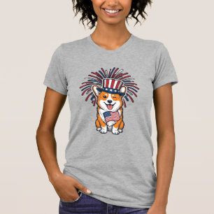 Patriotic Corgi Fireworks Dog Vector Design_1 T-Shirt