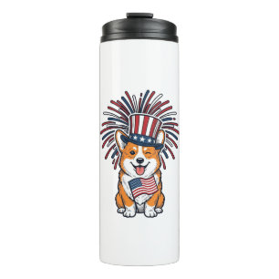 Patriotic Corgi Fireworks Dog Vector Design_1 Thermal Tumbler