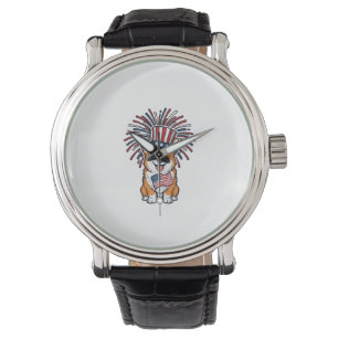 Patriotic Corgi Fireworks Dog Vector Design_1 Watch