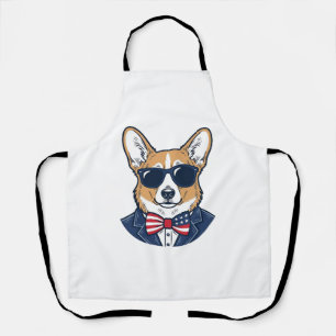 Patriotic Corgi Sunglasses Vintage Vector Art_1 Apron