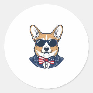 Patriotic Corgi Sunglasses Vintage Vector Art_1 Classic Round Sticker