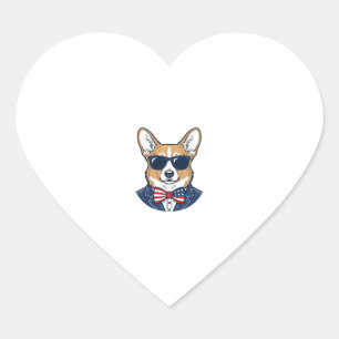Patriotic Corgi Sunglasses Vintage Vector Art_1 Heart Sticker