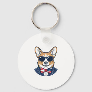 Patriotic Corgi Sunglasses Vintage Vector Art_1 Key Ring