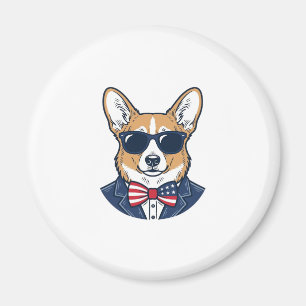 Patriotic Corgi Sunglasses Vintage Vector Art_1 Magnet