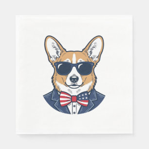 Patriotic Corgi Sunglasses Vintage Vector Art_1 Napkin