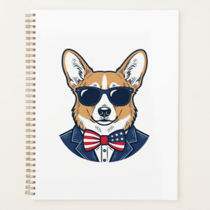 Patriotic Corgi Sunglasses Vintage Vector Art_1 Planner
