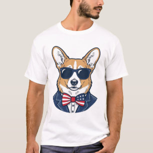 Patriotic Corgi Sunglasses Vintage Vector Art_1 T-Shirt