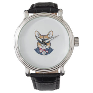Patriotic Corgi Sunglasses Vintage Vector Art_1 Watch