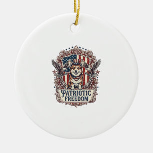 Patriotic Corgi Vector Graphic Tee_1 Ceramic Tree Decoration