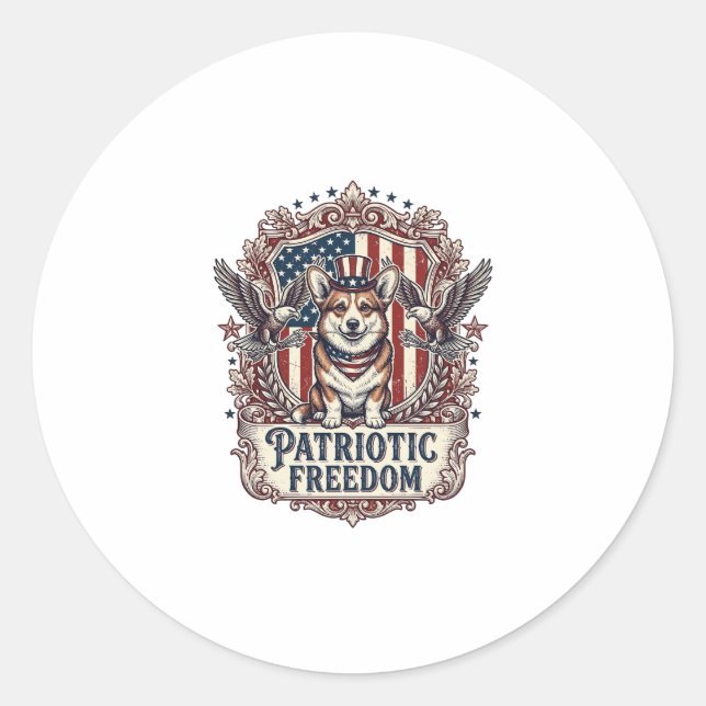 Patriotic Corgi Vector Graphic Tee_1 Classic Round Sticker (Front)