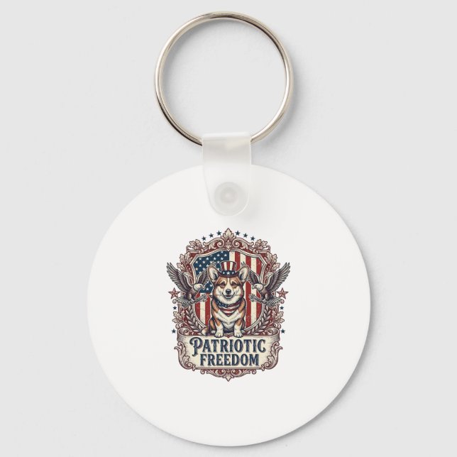 Patriotic Corgi Vector Graphic Tee_1 Key Ring (Front)