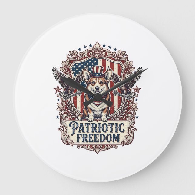 Patriotic Corgi Vector Graphic Tee_1 Large Clock (Front)