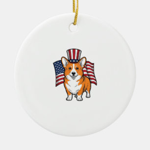 Patriotic Corgi Vintage Engraving Shirt Design_1 Ceramic Tree Decoration