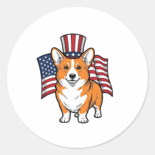 Patriotic Corgi Vintage Engraving Shirt Design_1 Classic Round Sticker