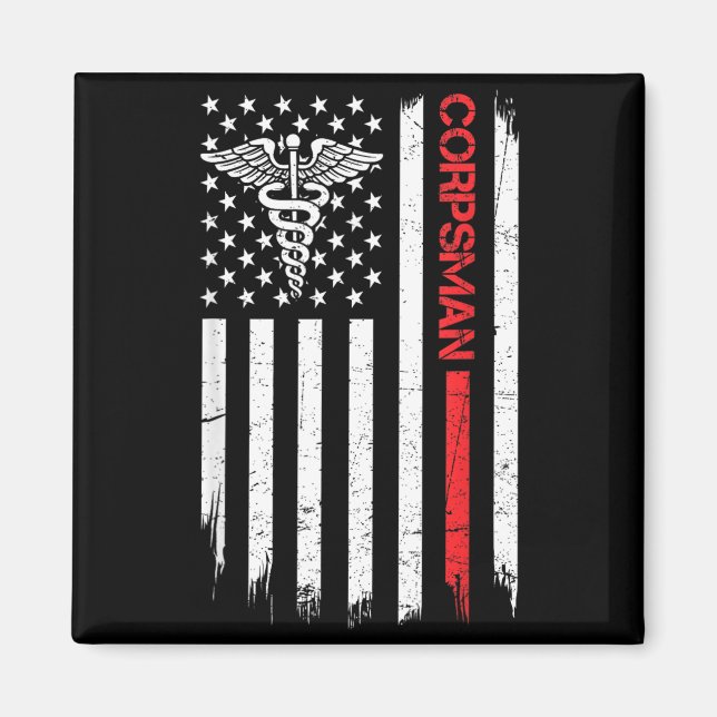 Patriotic Corpsman Flag Military Veteran Devil Doc Magnet (Front)