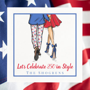 Patriotic Couple Blue Border & Custom Family Name Napkin