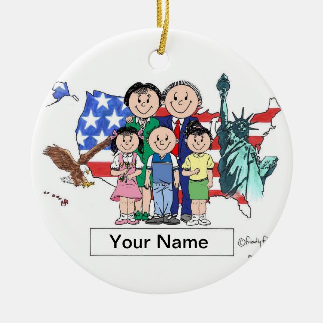 Patriotic Couple - Two Girls, One Boy Ceramic Tree Decoration (Front)