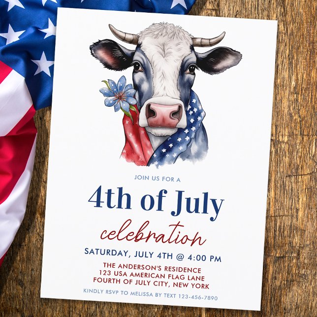 Patriotic Cow 4th Of July Red White & Blue Party Holiday Postcard (Creator Uploaded)
