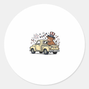 Patriotic Cow 4th of July Truck Vector Design_1 Classic Round Sticker