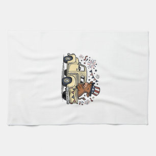 Patriotic Cow 4th of July Truck Vector Design_1 Tea Towel