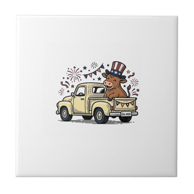 Patriotic Cow 4th of July Truck Vector Design_1 Tile (Front)