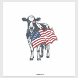 Patriotic Cow American Flag Vintage Engraving Desi