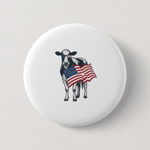 Patriotic Cow American Flag Vintage Engraving Desi 6 Cm Round Badge