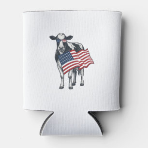 Patriotic Cow American Flag Vintage Engraving Desi Can Cooler