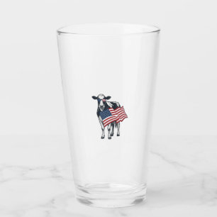 Patriotic Cow American Flag Vintage Engraving Desi Glass