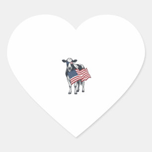 Patriotic Cow American Flag Vintage Engraving Desi Heart Sticker