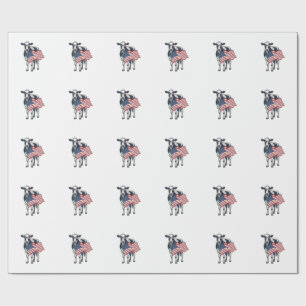 Patriotic Cow American Flag Vintage Engraving Desi Wrapping Paper