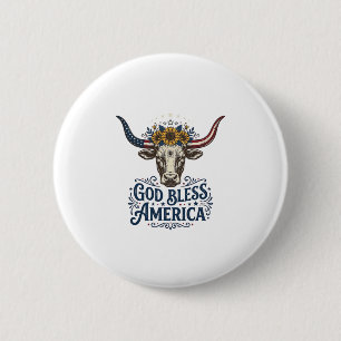 Patriotic Cow God Bless America Vintage Shirt Desi 6 Cm Round Badge
