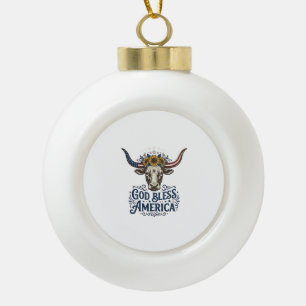 Patriotic Cow God Bless America Vintage Shirt Desi Ceramic Ball Christmas Ornament