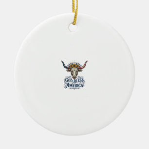 Patriotic Cow God Bless America Vintage Shirt Desi Ceramic Tree Decoration