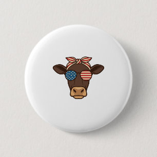 Patriotic Cow Head Sunglasses Vintage Design_1 6 Cm Round Badge
