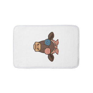 Patriotic Cow Head Sunglasses Vintage Design_1 Bath Mat