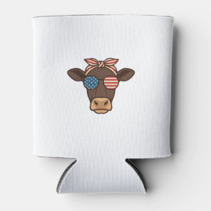 Patriotic Cow Head Sunglasses Vintage Design_1 Can Cooler