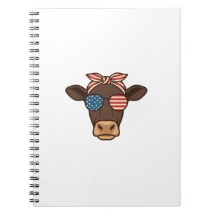 Patriotic Cow Head Sunglasses Vintage Design_1 Notebook