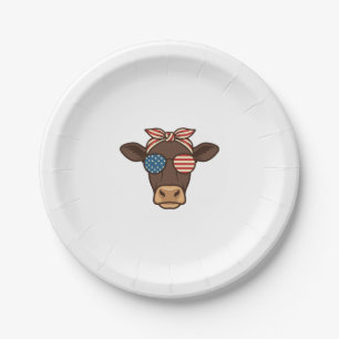 Patriotic Cow Head Sunglasses Vintage Design_1 Paper Plate
