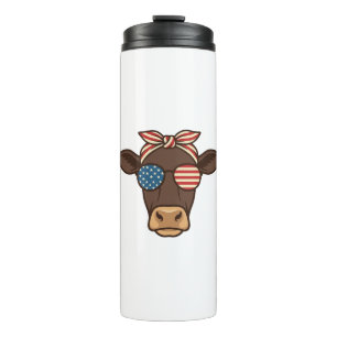 Patriotic Cow Head Sunglasses Vintage Design_1 Thermal Tumbler