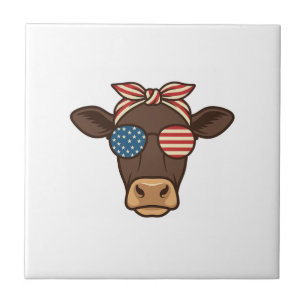 Patriotic Cow Head Sunglasses Vintage Design_1 Tile