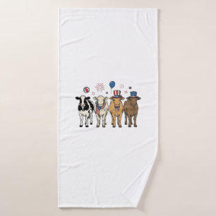 Patriotic Cow Lineup Vintage Vector Shirt Design_1 Bath Towel